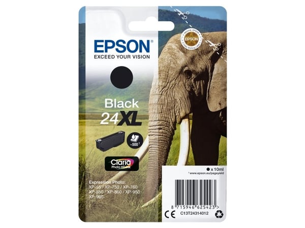 Epson 24XL - 10 ml - XL - svart - original - blære med RF-alarm - blekkpatron - for Expression Photo XP-55, 750, 760, 850, 860, 950, 960, 970; Expr...