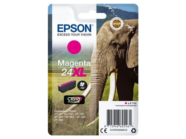 Epson 24XL - 8.7 ml - XL - magenta - original - blekkpatron - for Expression Photo XP-55, 750, 760, 850, 860, 950, 960, 970; Expression Premium XP-...