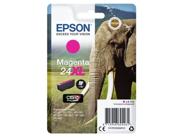 Epson 24XL - 8.7 ml - XL - magenta - original - blekkpatron - for Expression Photo XP-55, 750, 760, 850, 860, 950, 960, 970; Expression Premium XP-...