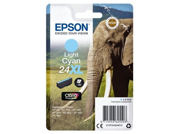 Epson 24XL - 9,8 ml - XL - Lys Cyan - original - blækpatron - for Expression Photo XP-55, 750, 760, 850, 860, 950, 960, 970; Expression Premium XP-...