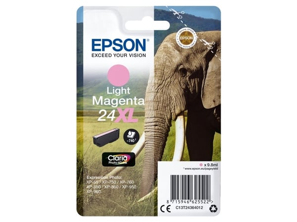 Epson 24XL - 9.8 ml - XL - lys magenta - original - blekkpatron - for Expression Photo XP-55, 750, 760, 850, 860, 950, 960, 970; Expression Premium...