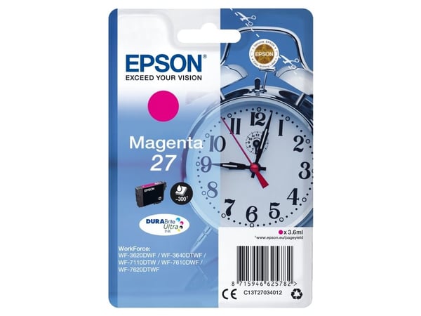 Epson 27 - 3.6 ml - magenta - original - blekkpatron - for WorkForce WF-3620, WF-3640, WF-7110, WF-7210, WF-7610, WF-7620, WF-7710, WF-7715, WF-7720