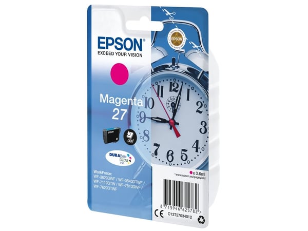 Epson 27 - 3.6 ml - magenta - original - blekkpatron - for WorkForce WF-3620, WF-3640, WF-7110, WF-7210, WF-7610, WF-7620, WF-7710, WF-7715, WF-7720