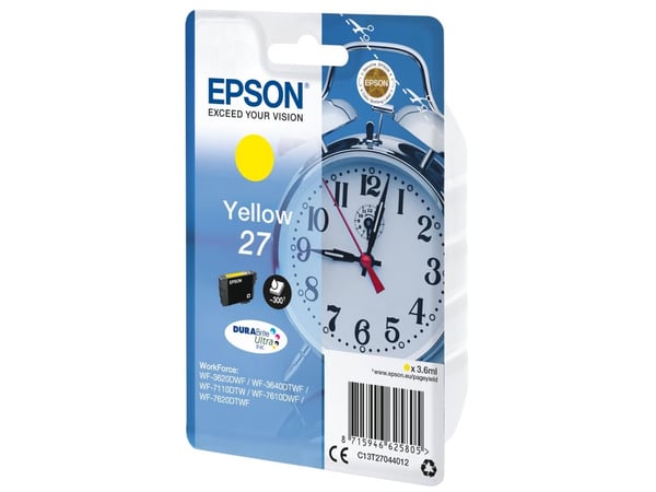 Epson 27 - 3.6 ml - gul - original - blekkpatron - for WorkForce WF-3620, WF-3640, WF-7110, WF-7210, WF-7610, WF-7620, WF-7710, WF-7715, WF-7720