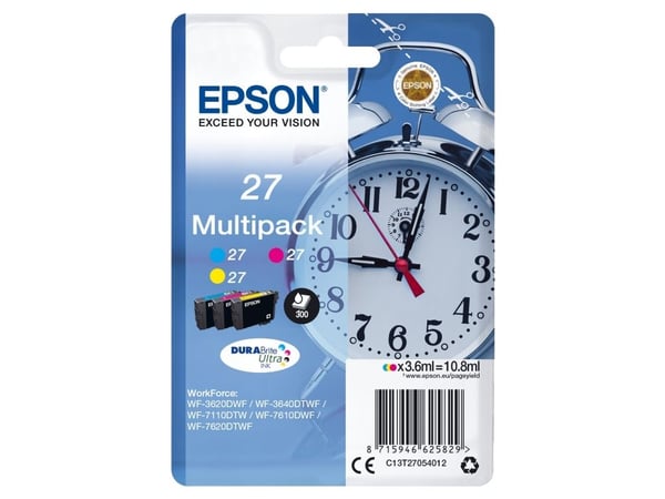 Epson 27 Multi-Pack - 3-pack - 10.8 ml - gul, cyan, magenta - original - blekkpatron - for WorkForce WF-3620, WF-3640, WF-7110, WF-7210, WF-7610, W...
