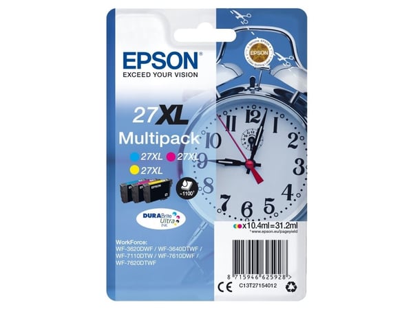 Epson 27XL Multipack - 3-pack - 31.2 ml - XL - gul, cyan, magenta - original - blære med RF-alarm - blekkpatron - for WorkForce WF-3620, WF-3640, W...