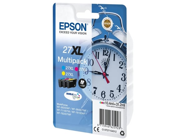 Epson 27XL Multipack - 3-pack - 31.2 ml - XL - gul, cyan, magenta - original - blære med RF-alarm - blekkpatron - for WorkForce WF-3620, WF-3640, W...