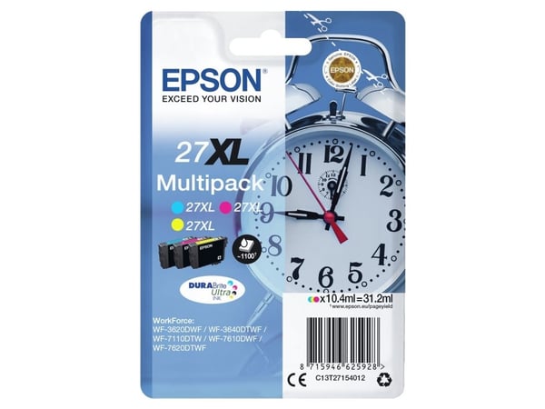 Epson 27XL Multipack - 3-pack - 31.2 ml - XL - gul, cyan, magenta - original - blære med RF-alarm - blekkpatron - for WorkForce WF-3620, WF-3640, W...