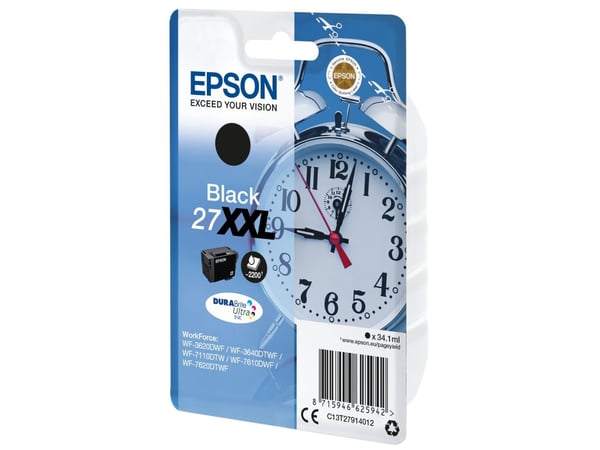 Epson 27XXL - 34.1 ml - XL - svart - original - blære med RF/lyd-alarm - blekkpatron - for WorkForce WF-3620, WF-3640, WF-7110, WF-7610, WF-7620, W...
