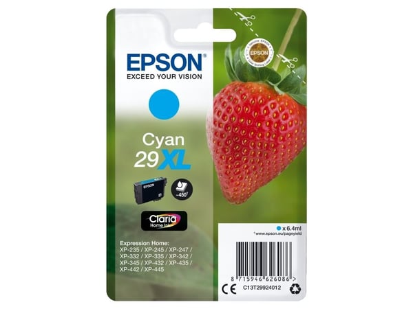 Epson 29XL - 6.4 ml - XL - cyan - original - blære med RF/lyd-alarm - blekkpatron - for Expression Home XP-235, 245, 247, 255, 332, 335, 342, 345, ...