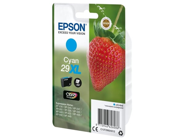Epson 29XL - 6.4 ml - XL - cyan - original - blære med RF/lyd-alarm - blekkpatron - for Expression Home XP-235, 245, 247, 255, 332, 335, 342, 345, ...