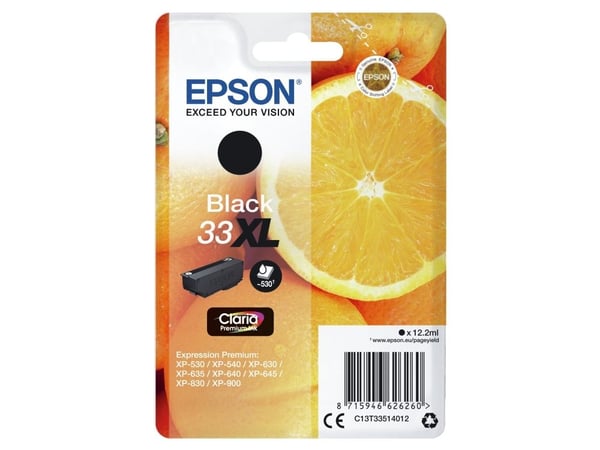 Epson Oranges Singlepack Black 33XL Claria Premium Ink, Korkea (XL) värintuotto, Musta, Väriainepohjainen muste, 12,2 ml, 1 kpl