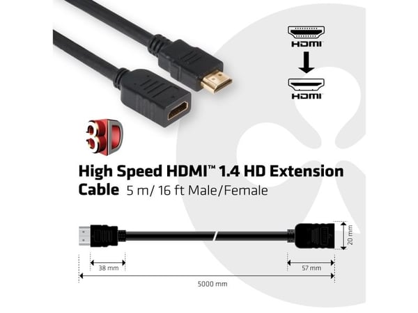 Club 3D - HDMI-forlengelseskabel - HDMI hann til HDMI hunn - 5 m - 4K-støtte