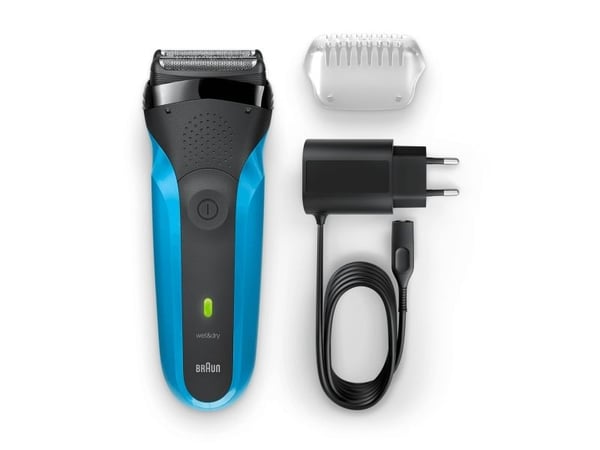 Braun Series 3 310s, barbermaskin med folie, 2 SensoFoil, svart, blå, LED, batteri, nikkelmetallhydrid (NiMH)