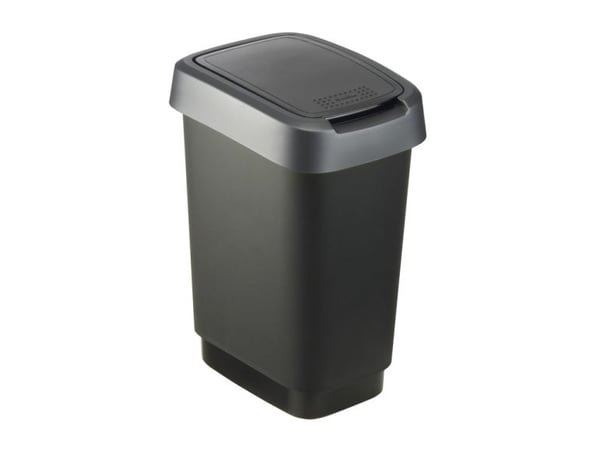 Rotho Twist - Avfallskurv - flipp-/svinglokk - 10 L - polypropylen (PP) - mørkt sølv
