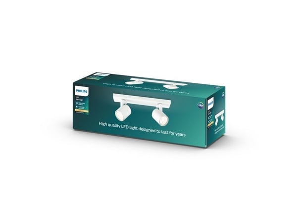 Philips myLiving Runner tak-/väggspotlight 2 x, Utanpåliggande spotlight, GU10, 2 lampor, LED, 7 W, 2700 K