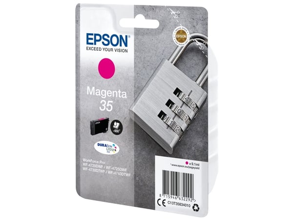 Epson Padlock Singlepack Magenta 35 DURABrite Ultra Ink, Perusvärintuotto, Magenta, Väriainepohjainen muste, 9,1 ml, 1 kpl, 650 sivua