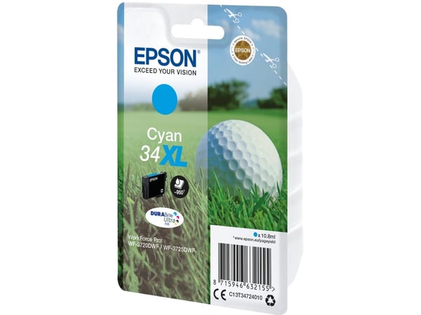 Epson 34XL - 10.8 ml - XL - cyan - original - blekkpatron - for WorkForce Pro WF-3720, WF-3720DWF, WF-3725DWF