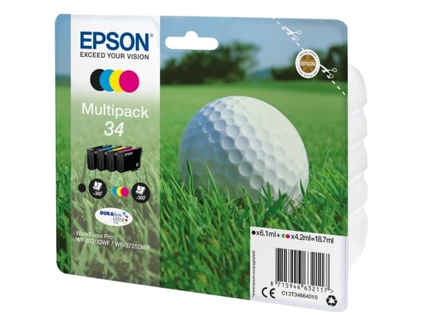Epson Golf ball Multipack 4-colours 34 DURABrite Ultra Ink, Perusvärintuotto, Musta, Syaani, Magenta, Keltainen, Väriainepohjainen muste, 6,1 ml, 4...