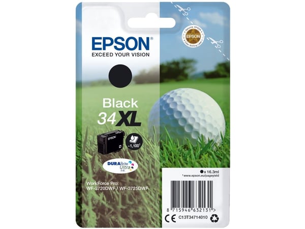 Epson 34XL - 16.3 ml - XL - svart - original - blære med RF/lyd-alarm - blekkpatron - for WorkForce Pro WF-3720DWF, WF-3725DWF