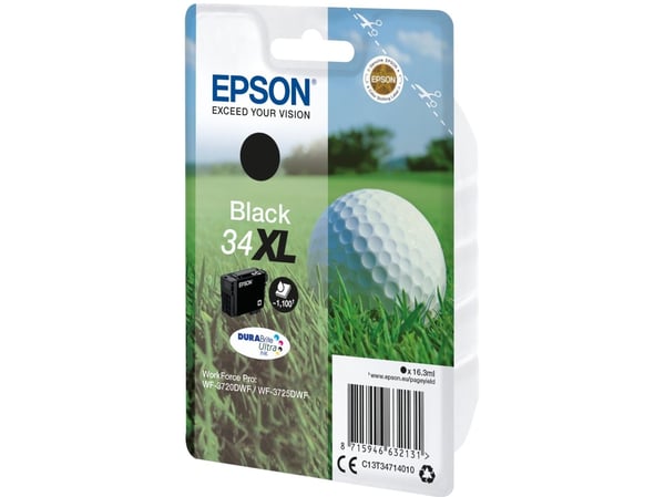 Epson 34XL - 16.3 ml - XL - svart - original - blære med RF/lyd-alarm - blekkpatron - for WorkForce Pro WF-3720DWF, WF-3725DWF