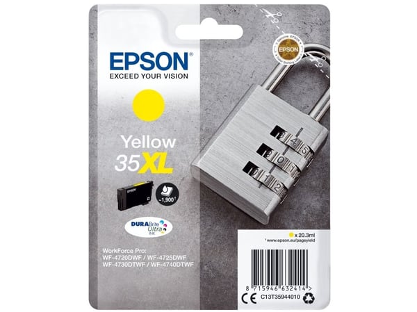 Epson Padlock Singlepack Yellow 35XL DURABrite Ultra Ink, Korkea (XL) värintuotto, Väriainepohjainen muste, 20,3 ml, 1900 sivua, 1 kpl