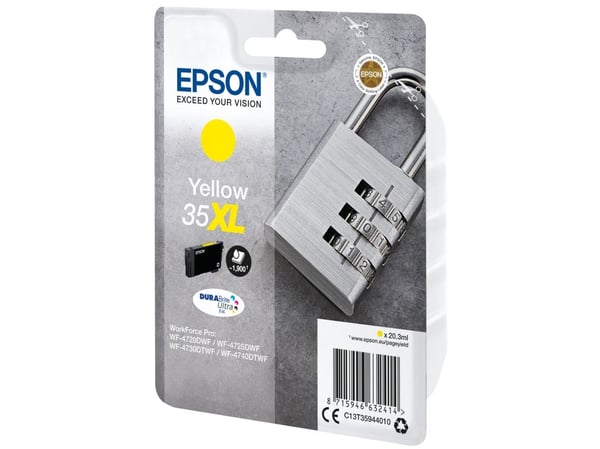 Epson Padlock Singlepack Yellow 35XL DURABrite Ultra Ink, Korkea (XL) värintuotto, Väriainepohjainen muste, 20,3 ml, 1900 sivua, 1 kpl