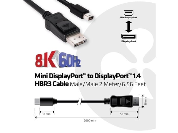 Club 3D - DisplayPort-kabel - DisplayPort (hann) til Mini DisplayPort (hann) - 2 m - låst