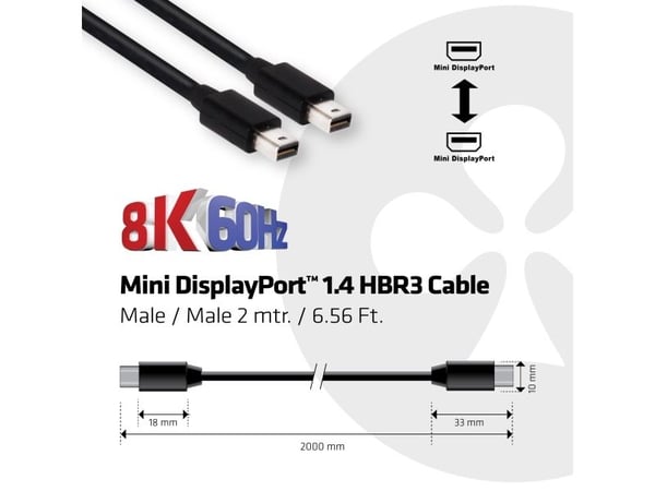Club 3D - DisplayPort-kabel - Mini DisplayPort (hann) til Mini DisplayPort (hann) - 2 m - låst