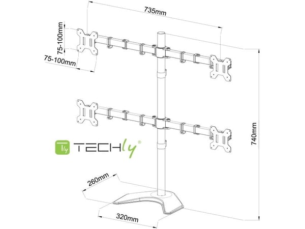 Techly ICA-LCD 2540, Frittstående, 40 kg, 33 cm (13"), 68,6 cm (27"), 100 x 100 mm, Sort