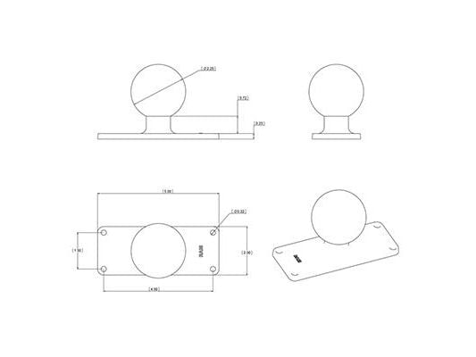 RAM Mounts rektangulær baseplate (50,8 x 127 mm) med C-kule (1.5") – i polybag (RAM-202U-25)