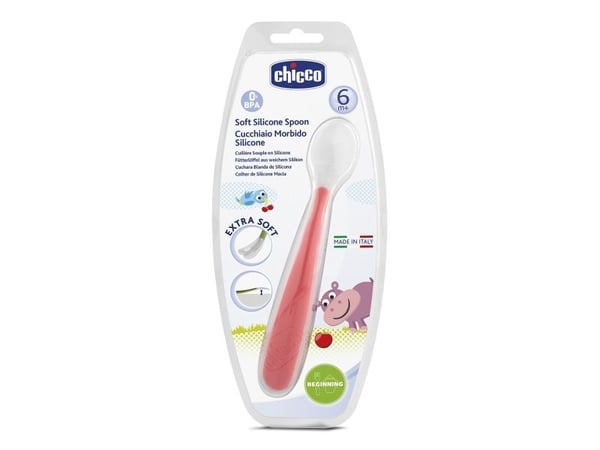 Chicco 00006828710000, Skje for småbarn, Rød, Hvit, Silikon, 0,5 år, Italia, 1 stykker