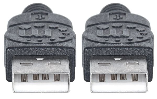 Manhattan 353892, 1 m, USB A, USB A, USB 2.0, Hankjønn/hankjønn, Sort