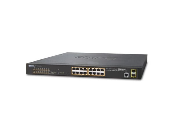 PLANET GS-4210-16P2S, Håndtert, L2/L4, Gigabit Ethernet (10/100/1000), Strøm over Ethernet (PoE), Rack-montering, 1U