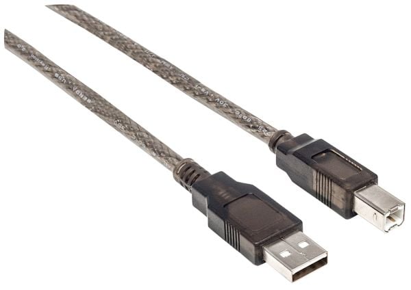 Manhattan 152389, 15 m, USB A, USB B, USB 2.0, Hankjønn/hankjønn, Sort