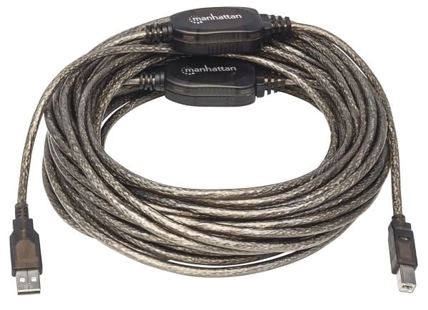Manhattan 152389, 15 m, USB A, USB B, USB 2.0, Hankjønn/hankjønn, Sort