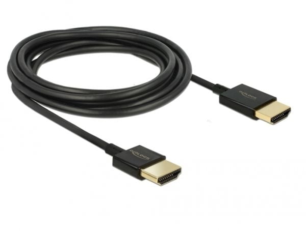 Delock Slim High Quality - HDMI-kabel med Ethernet - HDMI hann til HDMI hann - 25 cm - trippel beskyttelse - svart - 4K-støtte