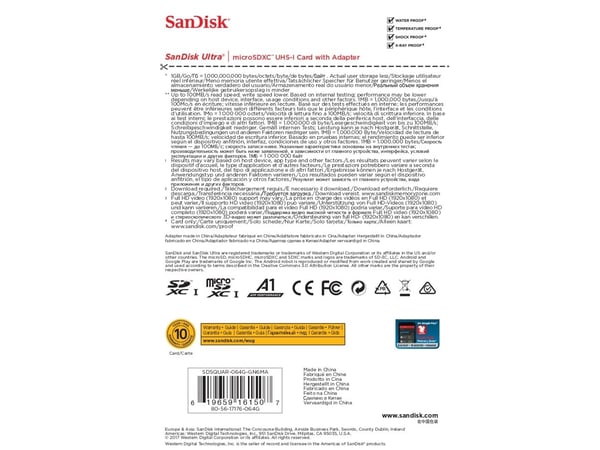 SanDisk Ultra - Flashminnekort (microSDXC til SD-adapter inkludert) - 64 GB - A1 / UHS Class 1 / Class10 - microSDXC UHS-I