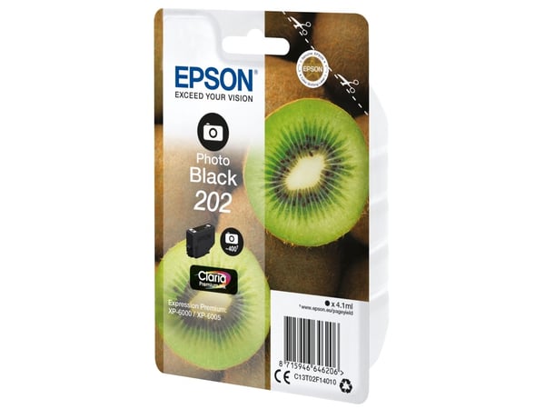 Epson Kiwi Singlepack Photo Black 202 Claria Premium Ink, Perusvärintuotto, Väripohjainen muste, 4,1 ml, 400 sivua, 1 kpl