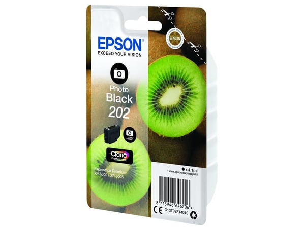Epson Kiwi Singlepack Photo Black 202 Claria Premium Ink, Perusvärintuotto, Väripohjainen muste, 4,1 ml, 400 sivua, 1 kpl
