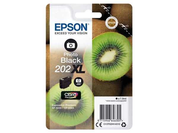 Epson Kiwi Singlepack Photo Black 202XL Claria Premium Ink, Korkea (XL) värintuotto, Väripohjainen muste, 7,9 ml, 800 sivua, 1 kpl