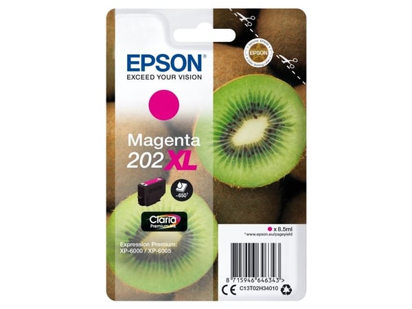Epson Kiwi Singlepack Magenta 202XL Claria Premium Ink, Korkea (XL) värintuotto, Väriainepohjainen muste, 8,5 ml, 650 sivua, 1 kpl