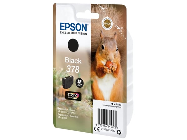 Epson Squirrel Singlepack Black 378 Claria Photo HD Ink, Perusvärintuotto, Väriainepohjainen muste, 5,5 ml, 240 sivua, 1 kpl