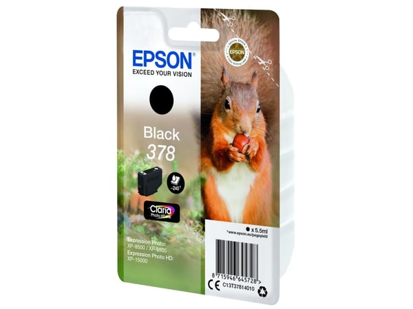 Epson Squirrel Singlepack Black 378 Claria Photo HD Ink, Perusvärintuotto, Väriainepohjainen muste, 5,5 ml, 240 sivua, 1 kpl