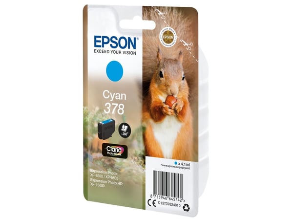 Epson Squirrel Singlepack Cyan 378 Claria Photo HD Ink, Perusvärintuotto, 4,1 ml, 360 sivua, 1 kpl