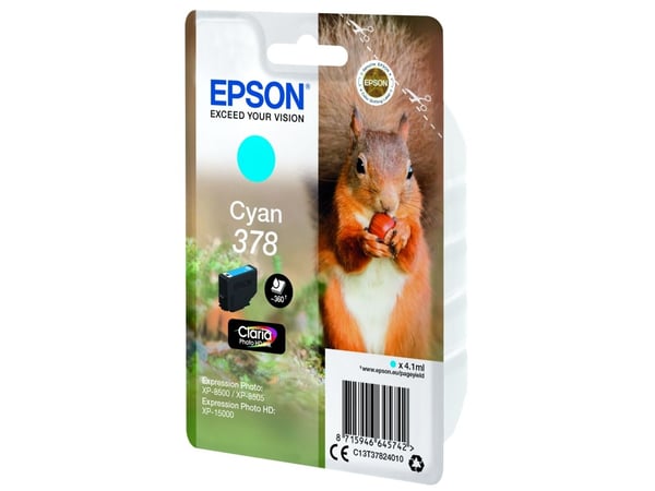 Epson Squirrel Singlepack Cyan 378 Claria Photo HD Ink, Perusvärintuotto, 4,1 ml, 360 sivua, 1 kpl