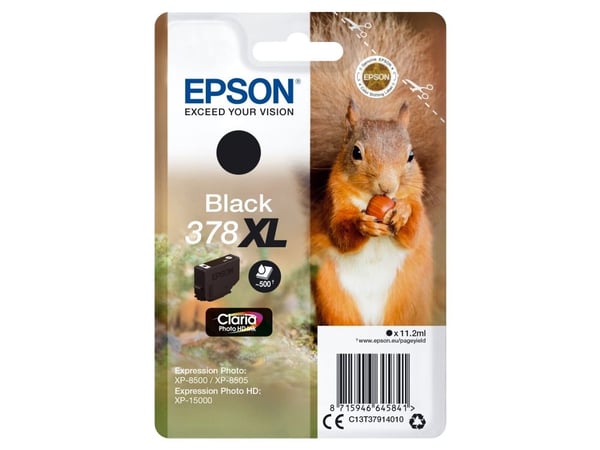 Epson Squirrel Singlepack Black 378XL Claria Photo HD Ink, Korkea (XL) värintuotto, Väriainepohjainen muste, 11,2 ml, 500 sivua, 1 kpl