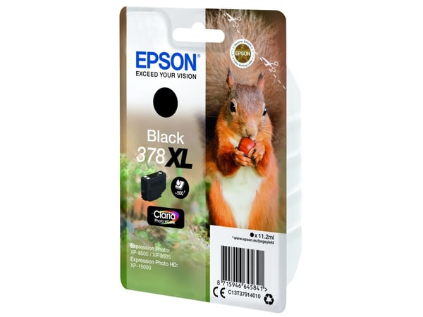 Epson Squirrel Singlepack Black 378XL Claria Photo HD Ink, Korkea (XL) värintuotto, Väriainepohjainen muste, 11,2 ml, 500 sivua, 1 kpl