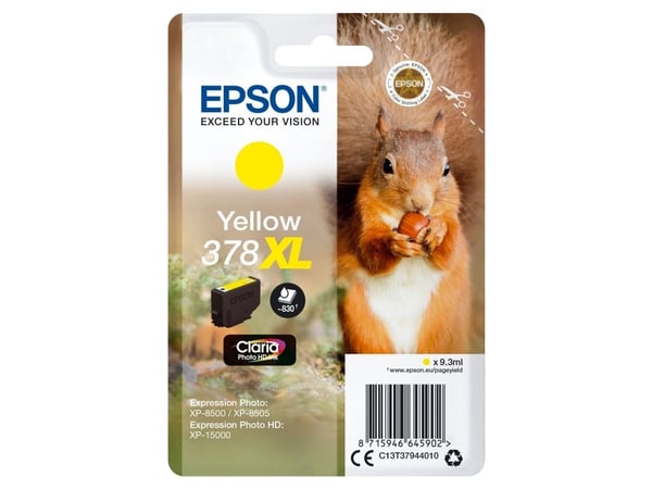 Epson Squirrel Singlepack Yellow 378XL Claria Photo HD Ink, Korkea (XL) värintuotto, Väriainepohjainen muste, 9,3 ml, 830 sivua, 1 kpl