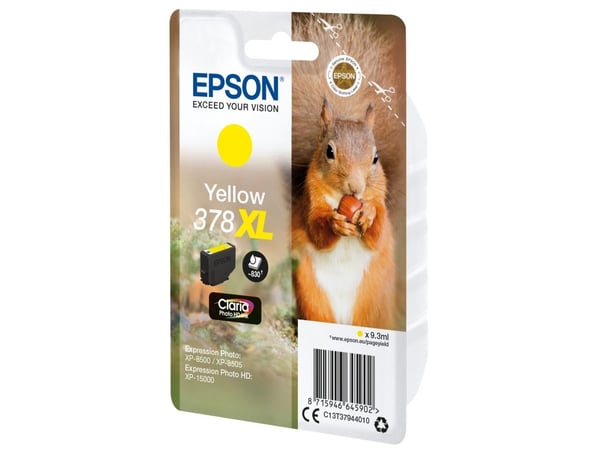 Epson Squirrel Singlepack Yellow 378XL Claria Photo HD Ink, Korkea (XL) värintuotto, Väriainepohjainen muste, 9,3 ml, 830 sivua, 1 kpl